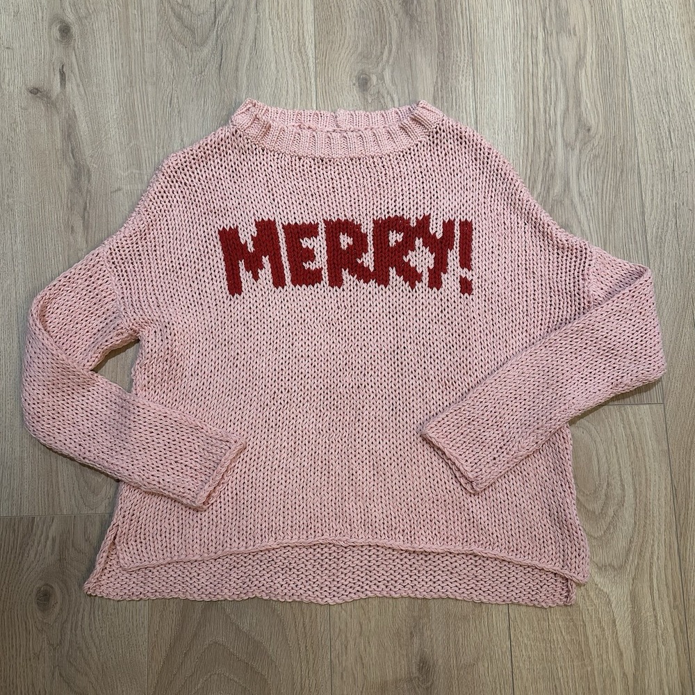 Wooden Ships Merry Crew Chunky Knit Sweater Size XS/S Mint Condition Preppy Pink - Picture 2 of 9